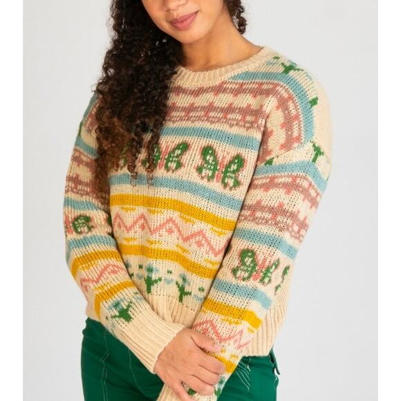 No Comment Large Butterfly Fair Isle Sweater Cream Pink Trendy Contemporary chic - Picture 1 of 8
